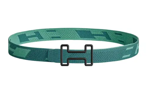 HERMES Tonight Color Nylon Leather Belts Men's Blue Width 3.2cm
