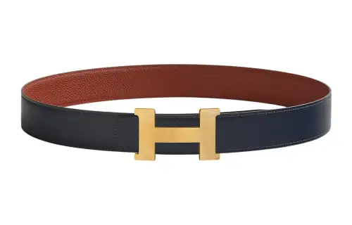 HERMES Constance Cow Leather Belts Men's Marine Blue/Ochre Red Width 3.8cm