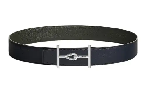 HERMES Jumbo Cow Leather Belts Men's Blue Width 3.8cm