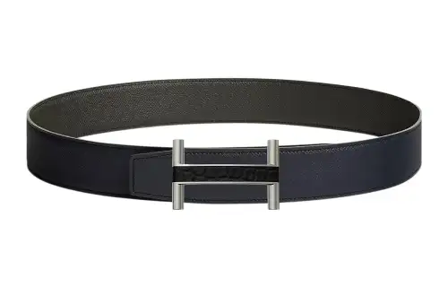 HERMES Cow Leather Belts Men's Blue Width 3.8cm
