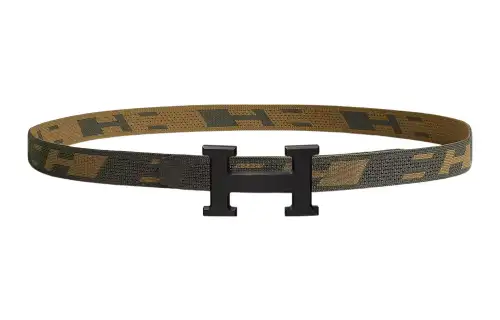 HERMES H Belt Buckle Belt Men's Brown/Green Width 3.2cm