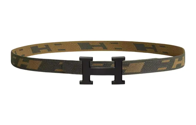 HERMES H Belt Buckle Belt Men's Brown/Green Width 3.2cm
