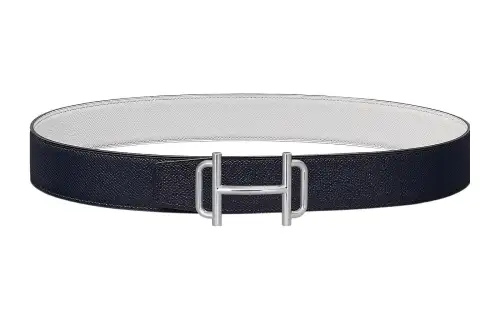 HERMES Royal Cow Leather Belts Men's Indigo/White Width 3.8cm