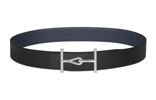 HERMES Jumbo Cow Leather Belts Men's Black Width 3.8cm