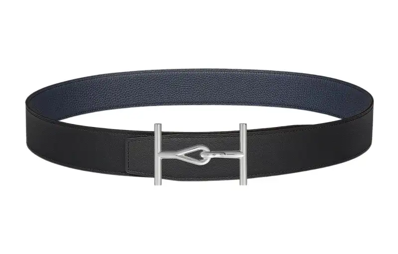 HERMES Jumbo Cow Leather Belts Men's Black Width 3.8cm