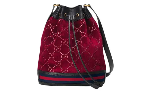 GUCCI Ophidia Velvet With Leather Bucket Bags Crossbody Bag, Shoulder Bag Regular Women's Red