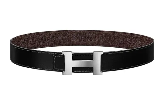 HERMES Fashion Minimalist Style Logo Silver Buckle Togo Calfskin Double Sided Leather Belt Constance Men's