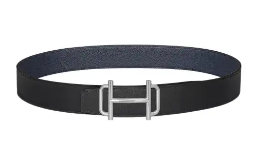 HERMES Royal Cow Leather Belts Men's Black/Midnight Blue Width 3.8cm