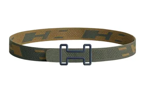 HERMES Elegance Sports Tonight Color Blue Buckle, Double Sided Nylon Mesh Strap Tonight Color Leather Belts Men's Green