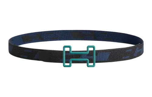 HERMES Lightweight Casual Sports Green Buckle, Nylon Mesh Double Sided Belt Tonight Color Leather Belts Men's Black