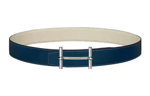 HERMES Cow Leather Belts Men's Prussian Blue/Chalk White Width 3.8cm