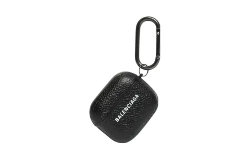 Balenciaga Cash Grained Calfskin Earphone Case Men's Black