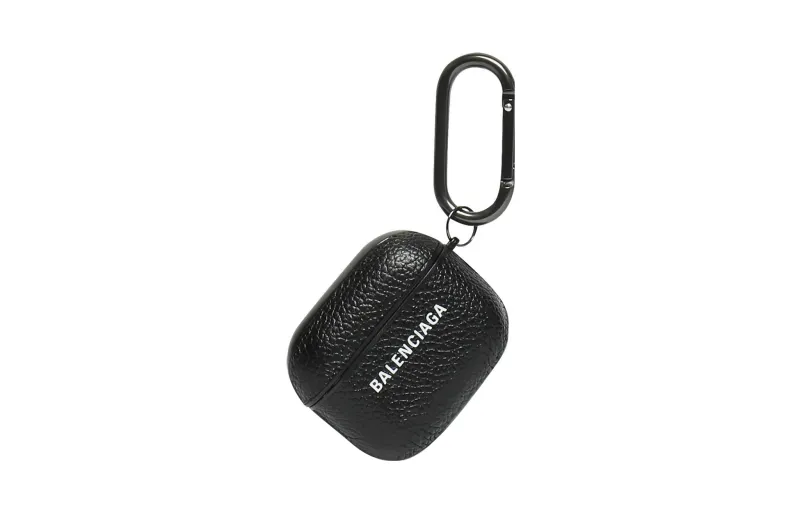 Balenciaga Cash Grained Calfskin Earphone Case Men's Black