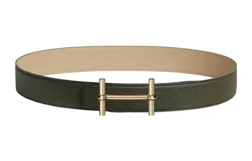HERMES H D'Ancre Cow Leather Belts Men's Green Width 3.8cm