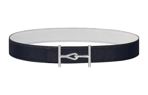 HERMES Togo Cow Leather Belts Men's Blue Width 3.8cm