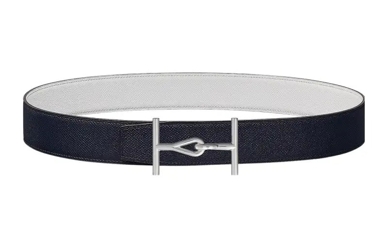 HERMES Togo Cow Leather Belts Men's Blue Width 3.8cm