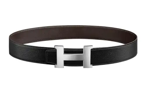 HERMES Constance Cow Leather Belts Men's Black/Ebony Width 3.8cm