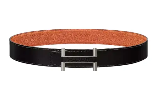 HERMES Togo Cow Leather Belts Men's Black Width 3.8cm