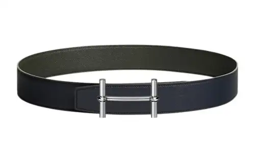 HERMES H D'Ancre Cow Leather Belts Men's Indigo/Gray Green Width 3.8cm