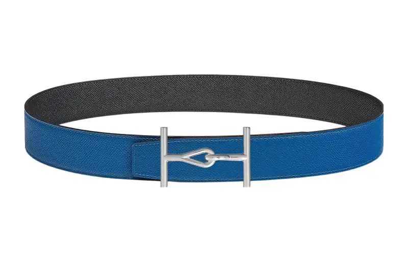 HERMES Jumbo Cow Leather Belts Men's Blue Width 3.8cm