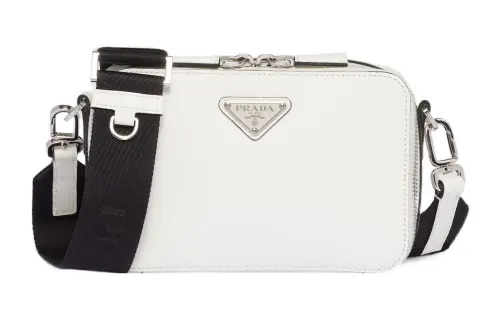 PRADA Brique Leather Shoulder Bag, Crossbody Bag Men's White