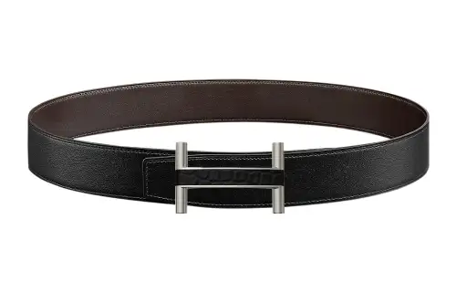 HERMES Togo Cow Leather Belts Men's Black Width 3.8cm