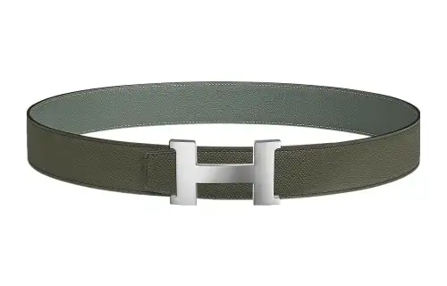 HERMES Constance Cow Leather Belts Men's Green Width 3.8cm