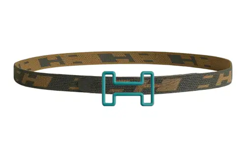 HERMES Elegant Sports Lightweight Green Buckle, Nylon Mesh Double Sided Belt Tonight Color Leather Belts Men's Green