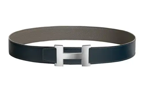 HERMES Constance Togo Calfskin Double Sided Leather Belt Leather Belts Men's Marine Blue/Tin Gray Width 3.8cm