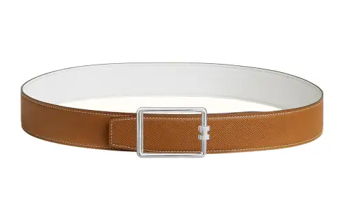 HERMES Tube H Cow Leather Belts Men's Gold Width 3.8cm