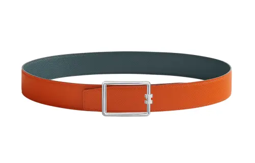 HERMES Tube H Cow Leather Belts Men's Width 3.8cm