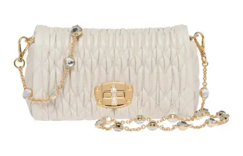 MIU MIU CRYSTAL Sheepskin With Crystals Crossbody Bag, Shoulder Bag Mini Women's White
