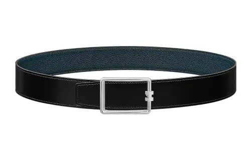 HERMES Tube H Cow Leather Belts Men's Width 3.8cm