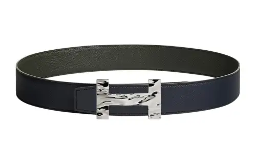 HERMES Cow Leather Belts Men's Indigo/Gray Green Width 3.8cm