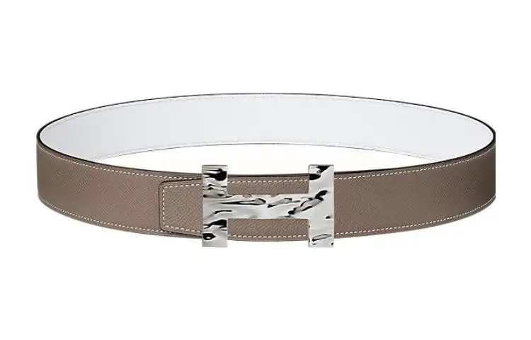 HERMES Cow Leather Belts Women's Elephant Grey/whiteElephant Grey/white Width 3.8cm