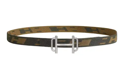 HERMES Royal Nylon Leather Belts Men's Gray Green/Dark Brown Green Width 3.2cm