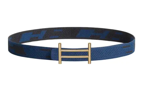 HERMES Nylon Belts Men's Black/Indigo Width 3.2cm