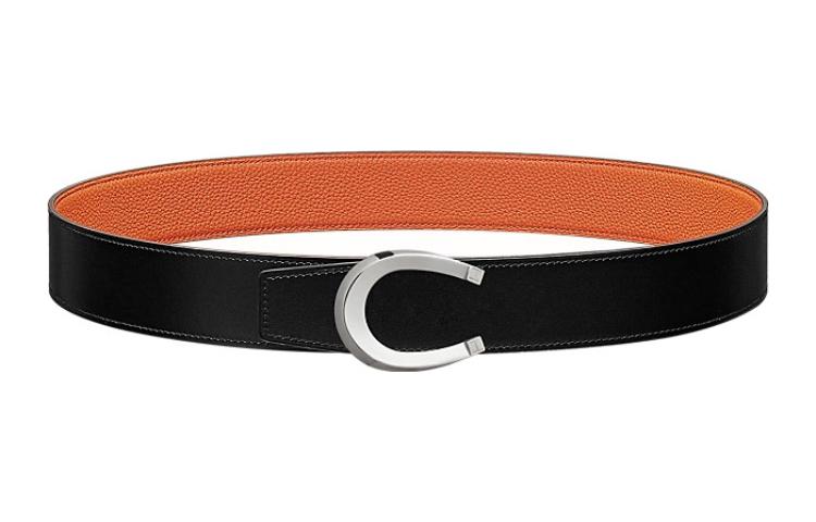 HERMES Double Sided Calfskin Leather Belts Men's Width 3.8cm