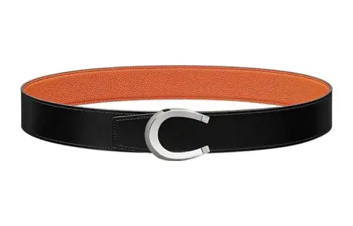 HERMES Double Sided Calfskin Leather Belts Men's Width 3.8cm