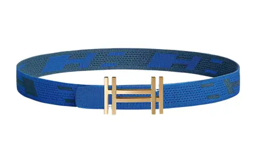 HERMES Fashion Block Double Sided H Logo Gold Buckle Nylon Mesh Double Sided Belt Men's French Blue/Indigo Width 3.2cm