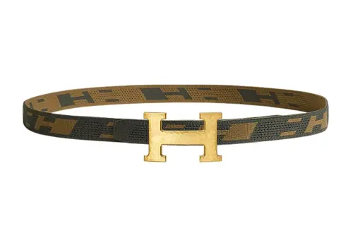 HERMES H Martelee Nylon Belts Men's Brown 32 Mm
