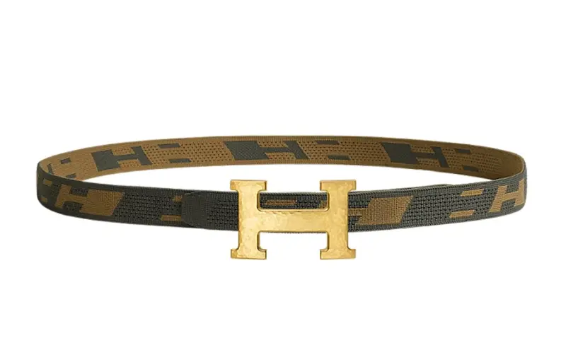 HERMES H Martelee Nylon Belts Men's Brown 32 Mm