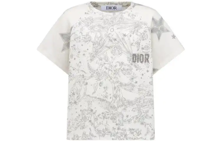 DIOR T Shirts Men's White Crew Neck Moderate Straight Fit