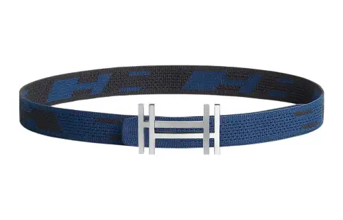 HERMES Nylon Leather Belts Men's Black/Indigo 3.2cm