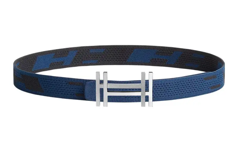 HERMES Nylon Leather Belts Men's Black/Indigo 3.2cm