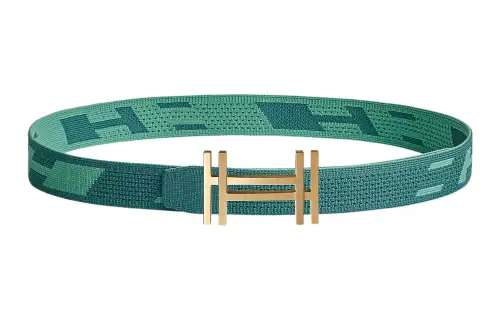 HERMES Nylon Leather Belts Men's Collegiate Blue/Jasper Width 3.2cm