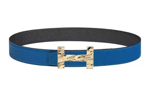 HERMES Cow Leather Belts Men's French Blue/Black French Blue/Black Width 3.8cm