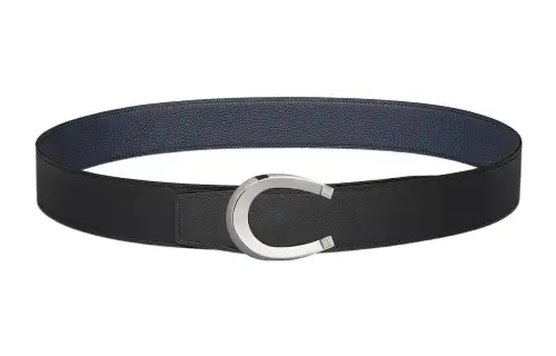 HERMES Cow Leather Belts Men's Black/Prussian Blue Width 3.8cm