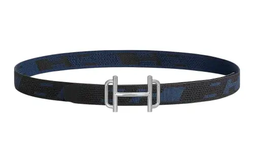 HERMES Royal Nylon Belts Men's Black/Indigo Width 3.2cm