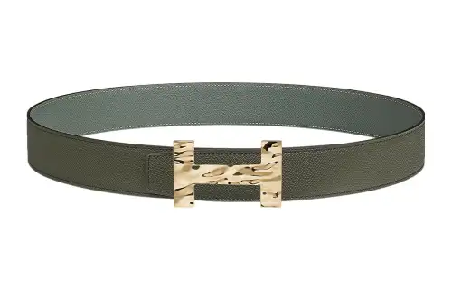 HERMES Cow Leather Belts Men's Gray Green/Green/Apricot Green Width 3.8cm
